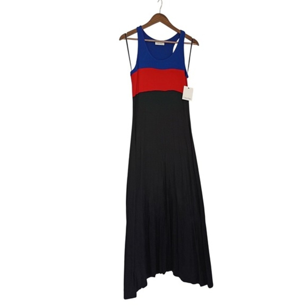 Calvin Klein Colorblock Maxi Dress Blue Red Black Sleeveless NWT 6/Small Bold - Picture 2 of 10